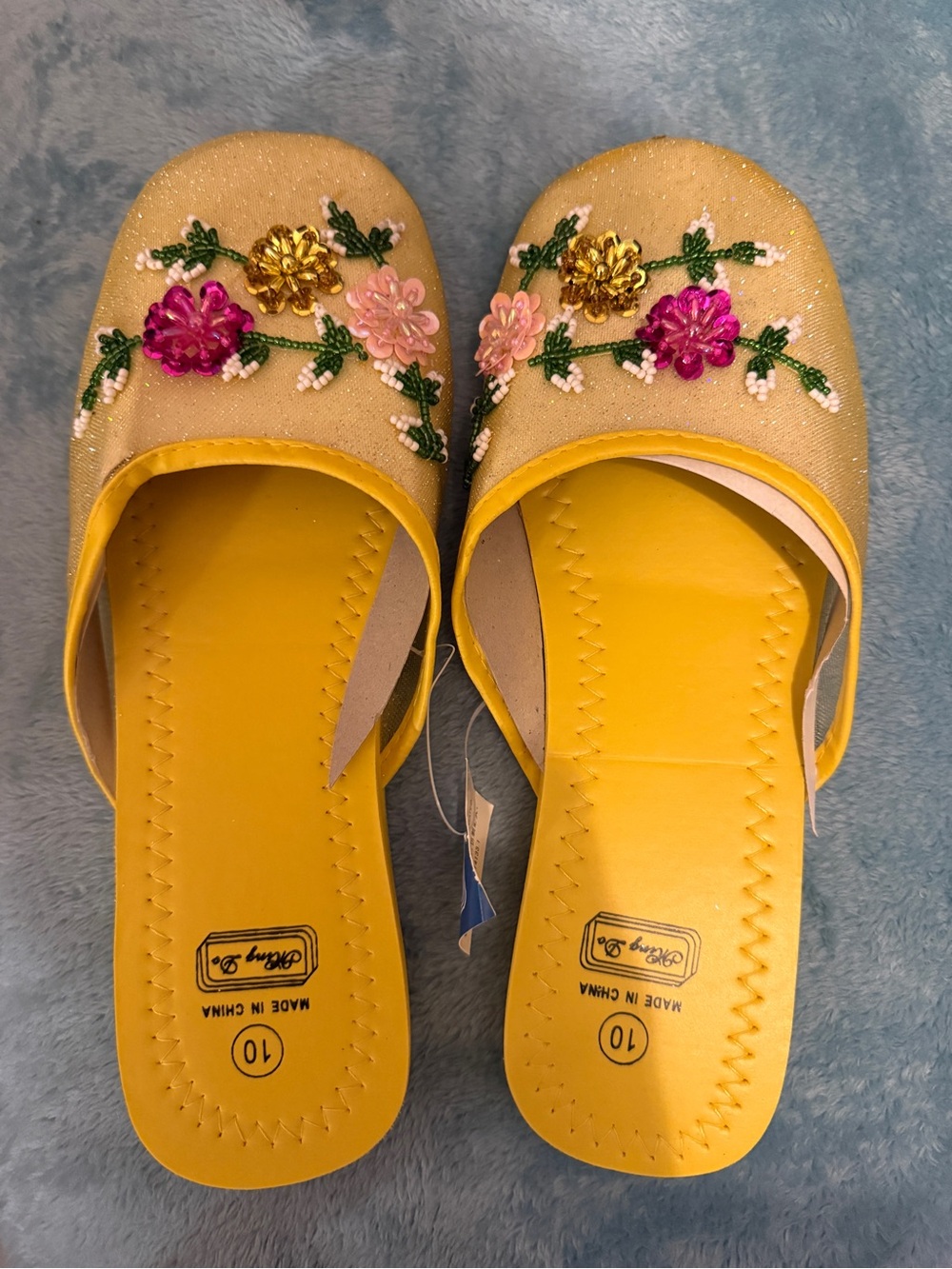 Yellow Floral Beaded Women’s Slip-On Flats